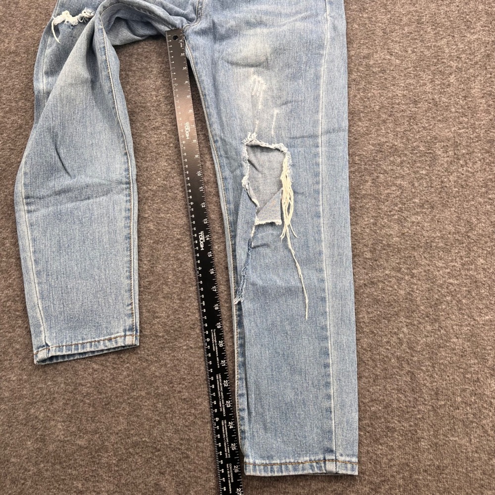SHEIN Womens High Waisted Distressed Mom Jeans Light Wash Blue Ripped XS Crop - Picture 8 of 14